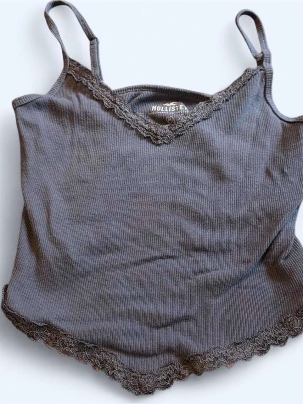 Hollister Lace-Trim Ribbed Cami — Charcoal Gray